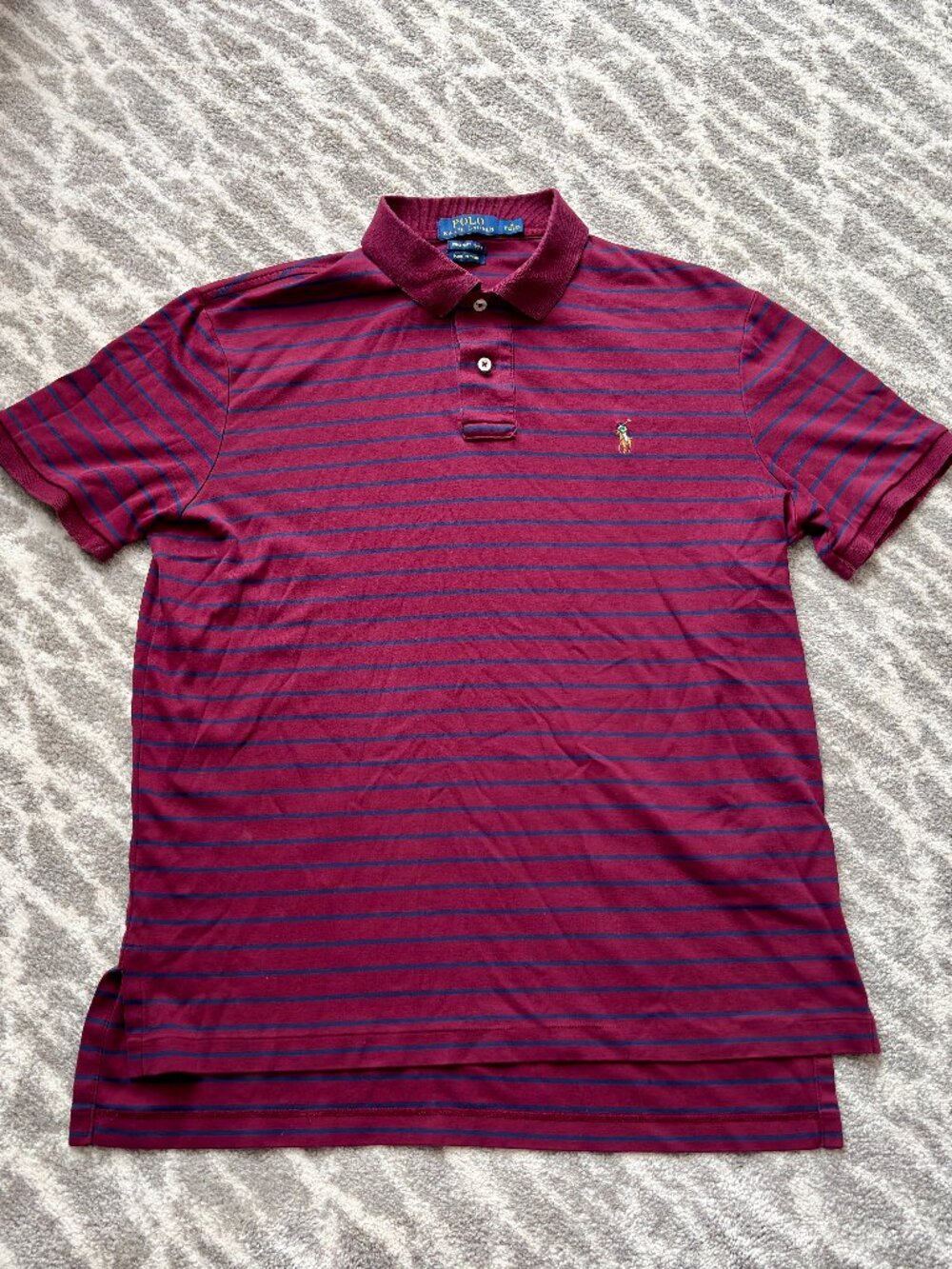 Polo Ralph Lauren Polo Shirt Mens Medium Red and Blue Stripe Pima Soft Touch